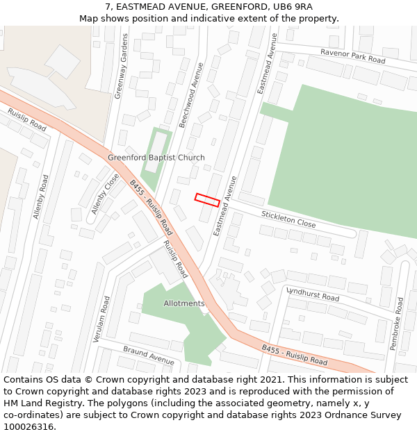 7, EASTMEAD AVENUE, GREENFORD, UB6 9RA: Location map and indicative extent of plot