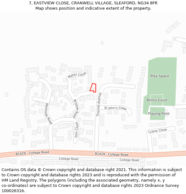 7, EASTVIEW CLOSE, CRANWELL VILLAGE, SLEAFORD, NG34 8FR: Location map and indicative extent of plot