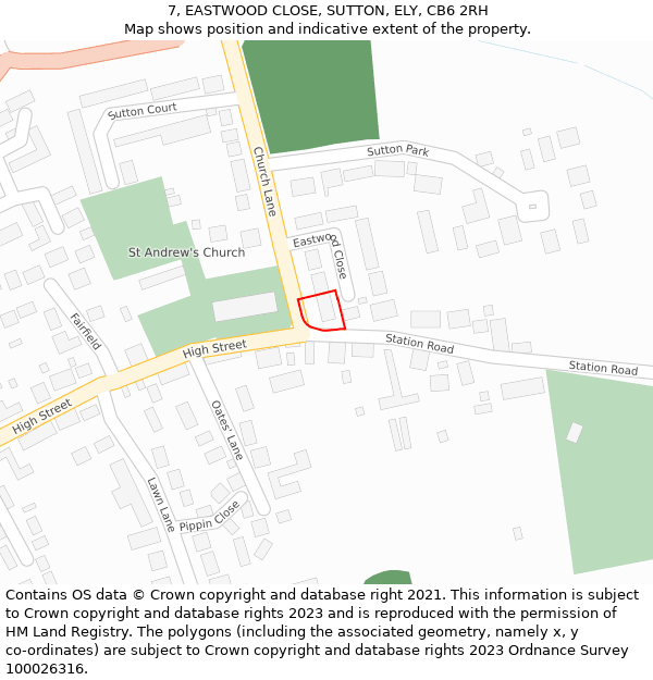 7, EASTWOOD CLOSE, SUTTON, ELY, CB6 2RH: Location map and indicative extent of plot