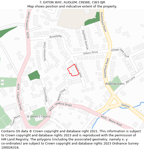 7, EATON WAY, AUDLEM, CREWE, CW3 0JR: Location map and indicative extent of plot