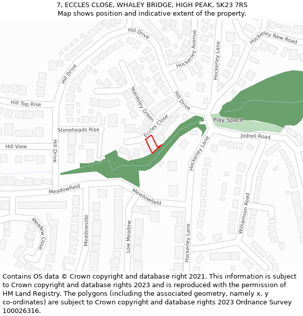 7, ECCLES CLOSE, WHALEY BRIDGE, HIGH PEAK, SK23 7RS: Location map and indicative extent of plot