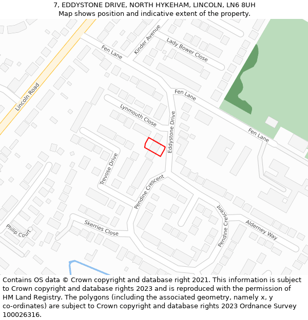 7, EDDYSTONE DRIVE, NORTH HYKEHAM, LINCOLN, LN6 8UH: Location map and indicative extent of plot