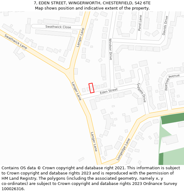 7, EDEN STREET, WINGERWORTH, CHESTERFIELD, S42 6TE: Location map and indicative extent of plot