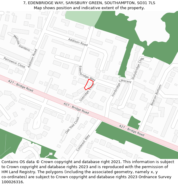 7, EDENBRIDGE WAY, SARISBURY GREEN, SOUTHAMPTON, SO31 7LS: Location map and indicative extent of plot