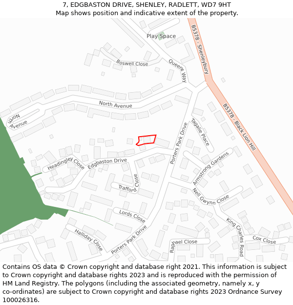 7, EDGBASTON DRIVE, SHENLEY, RADLETT, WD7 9HT: Location map and indicative extent of plot