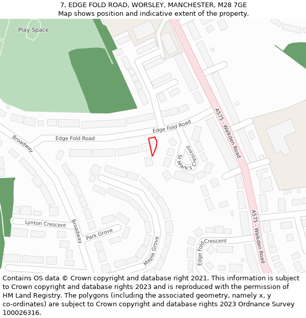 7, EDGE FOLD ROAD, WORSLEY, MANCHESTER, M28 7GE: Location map and indicative extent of plot