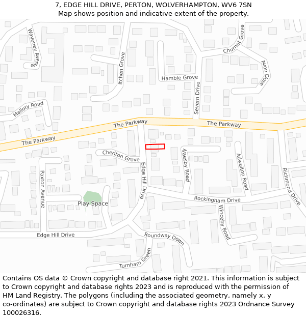 7, EDGE HILL DRIVE, PERTON, WOLVERHAMPTON, WV6 7SN: Location map and indicative extent of plot