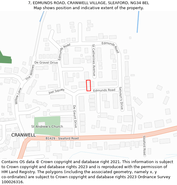 7, EDMUNDS ROAD, CRANWELL VILLAGE, SLEAFORD, NG34 8EL: Location map and indicative extent of plot