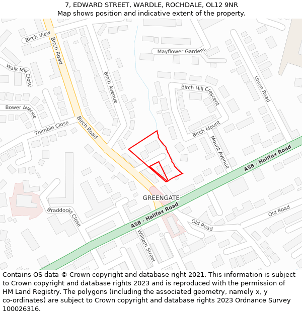 7, EDWARD STREET, WARDLE, ROCHDALE, OL12 9NR: Location map and indicative extent of plot