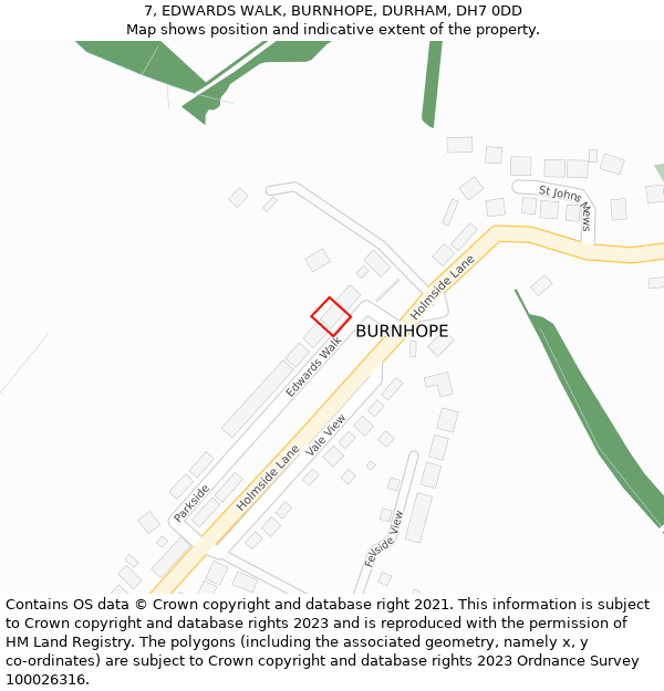 7, EDWARDS WALK, BURNHOPE, DURHAM, DH7 0DD: Location map and indicative extent of plot