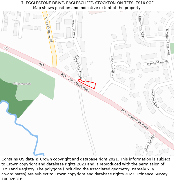 7, EGGLESTONE DRIVE, EAGLESCLIFFE, STOCKTON-ON-TEES, TS16 0GF: Location map and indicative extent of plot