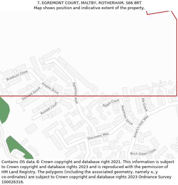 7, EGREMONT COURT, MALTBY, ROTHERHAM, S66 8RT: Location map and indicative extent of plot