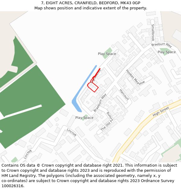 7, EIGHT ACRES, CRANFIELD, BEDFORD, MK43 0GP: Location map and indicative extent of plot