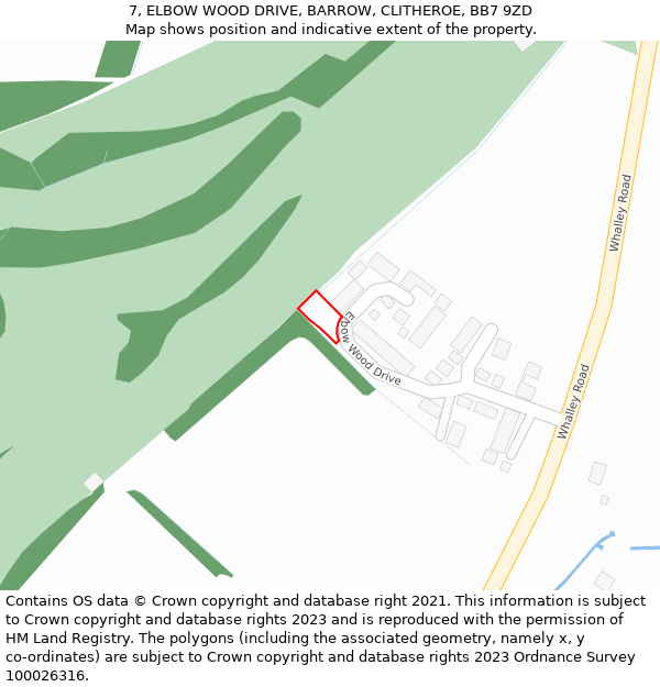 7, ELBOW WOOD DRIVE, BARROW, CLITHEROE, BB7 9ZD: Location map and indicative extent of plot