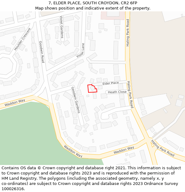 7, ELDER PLACE, SOUTH CROYDON, CR2 6FP: Location map and indicative extent of plot