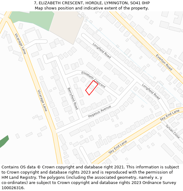 7, ELIZABETH CRESCENT, HORDLE, LYMINGTON, SO41 0HP: Location map and indicative extent of plot