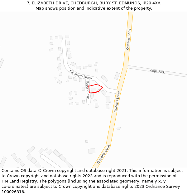 7, ELIZABETH DRIVE, CHEDBURGH, BURY ST. EDMUNDS, IP29 4XA: Location map and indicative extent of plot