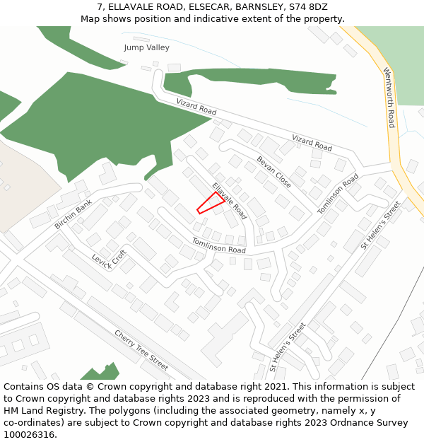 7, ELLAVALE ROAD, ELSECAR, BARNSLEY, S74 8DZ: Location map and indicative extent of plot