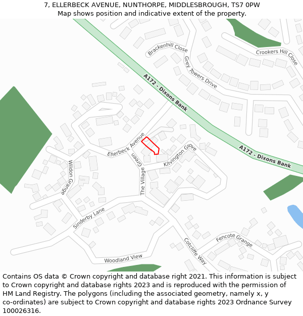 7, ELLERBECK AVENUE, NUNTHORPE, MIDDLESBROUGH, TS7 0PW: Location map and indicative extent of plot