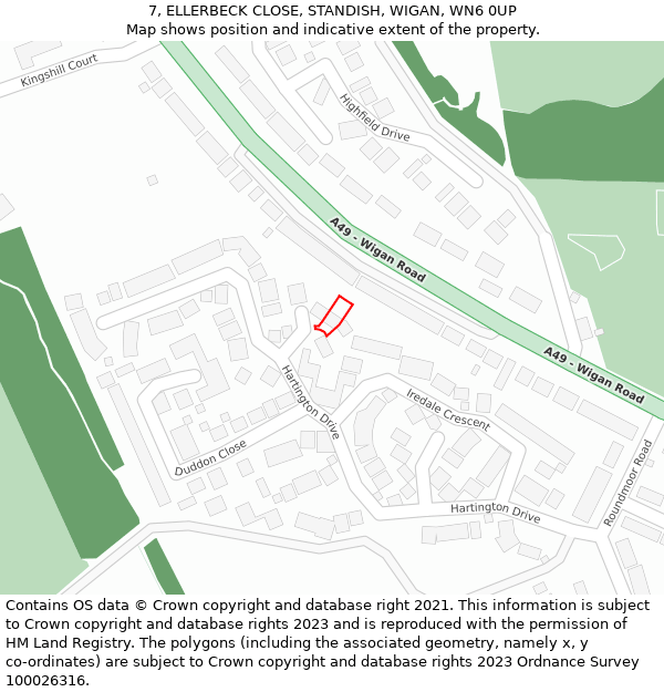 7, ELLERBECK CLOSE, STANDISH, WIGAN, WN6 0UP: Location map and indicative extent of plot