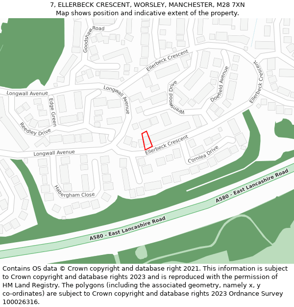 7, ELLERBECK CRESCENT, WORSLEY, MANCHESTER, M28 7XN: Location map and indicative extent of plot