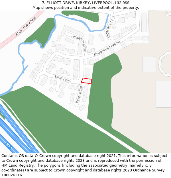 7, ELLIOTT DRIVE, KIRKBY, LIVERPOOL, L32 9SS: Location map and indicative extent of plot