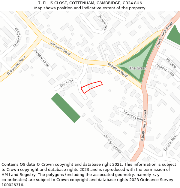 7, ELLIS CLOSE, COTTENHAM, CAMBRIDGE, CB24 8UN: Location map and indicative extent of plot