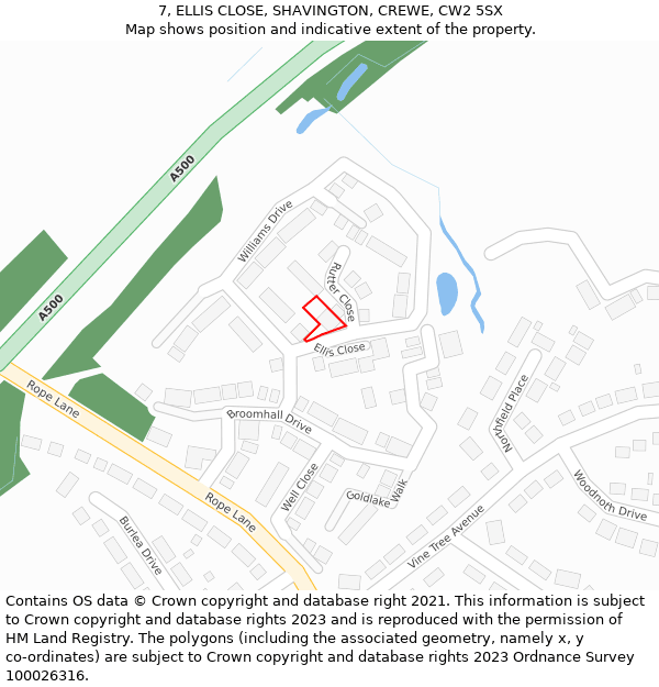 7, ELLIS CLOSE, SHAVINGTON, CREWE, CW2 5SX: Location map and indicative extent of plot