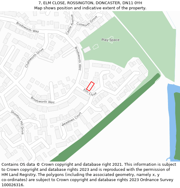 7, ELM CLOSE, ROSSINGTON, DONCASTER, DN11 0YH: Location map and indicative extent of plot