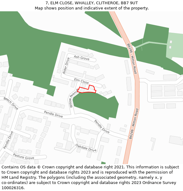 7, ELM CLOSE, WHALLEY, CLITHEROE, BB7 9UT: Location map and indicative extent of plot