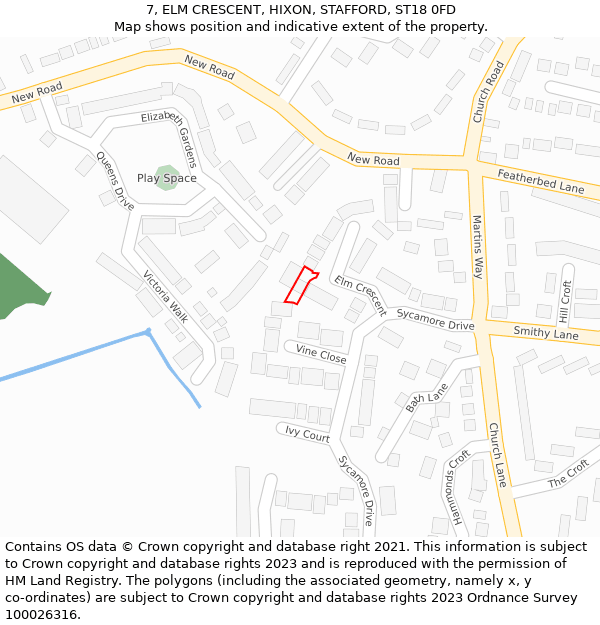 7, ELM CRESCENT, HIXON, STAFFORD, ST18 0FD: Location map and indicative extent of plot