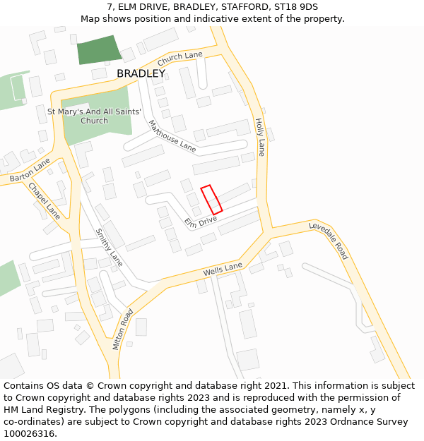 7, ELM DRIVE, BRADLEY, STAFFORD, ST18 9DS: Location map and indicative extent of plot