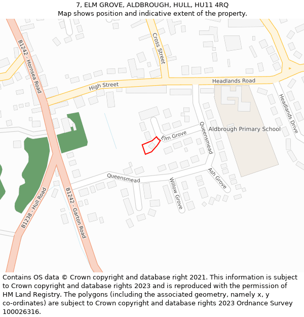 7, ELM GROVE, ALDBROUGH, HULL, HU11 4RQ: Location map and indicative extent of plot