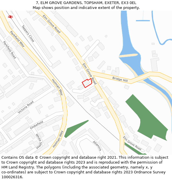 7, ELM GROVE GARDENS, TOPSHAM, EXETER, EX3 0EL: Location map and indicative extent of plot