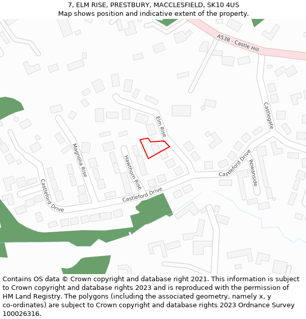 7, ELM RISE, PRESTBURY, MACCLESFIELD, SK10 4US: Location map and indicative extent of plot