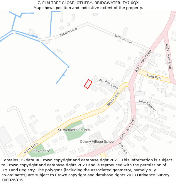 7, ELM TREE CLOSE, OTHERY, BRIDGWATER, TA7 0QX: Location map and indicative extent of plot