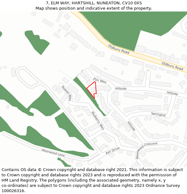 7, ELM WAY, HARTSHILL, NUNEATON, CV10 0XS: Location map and indicative extent of plot