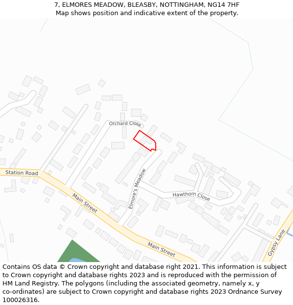 7, ELMORES MEADOW, BLEASBY, NOTTINGHAM, NG14 7HF: Location map and indicative extent of plot