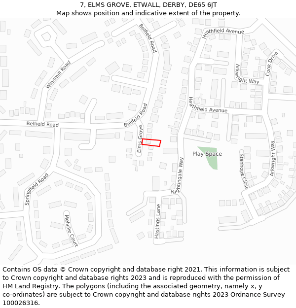 7, ELMS GROVE, ETWALL, DERBY, DE65 6JT: Location map and indicative extent of plot