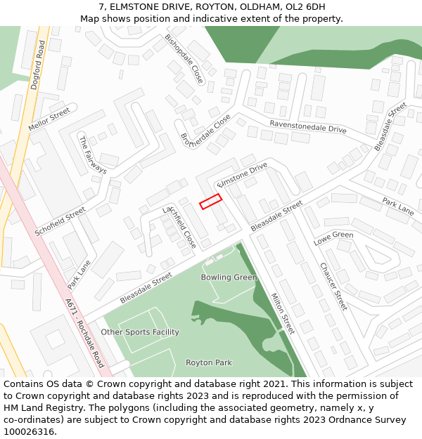 7, ELMSTONE DRIVE, ROYTON, OLDHAM, OL2 6DH: Location map and indicative extent of plot