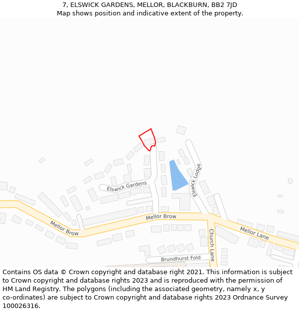 7, ELSWICK GARDENS, MELLOR, BLACKBURN, BB2 7JD: Location map and indicative extent of plot