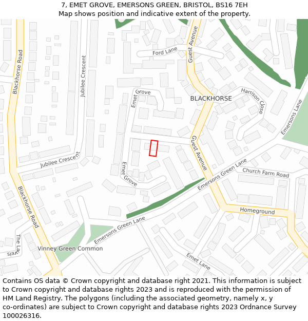 7, EMET GROVE, EMERSONS GREEN, BRISTOL, BS16 7EH: Location map and indicative extent of plot