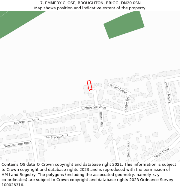 7, EMMERY CLOSE, BROUGHTON, BRIGG, DN20 0SN: Location map and indicative extent of plot