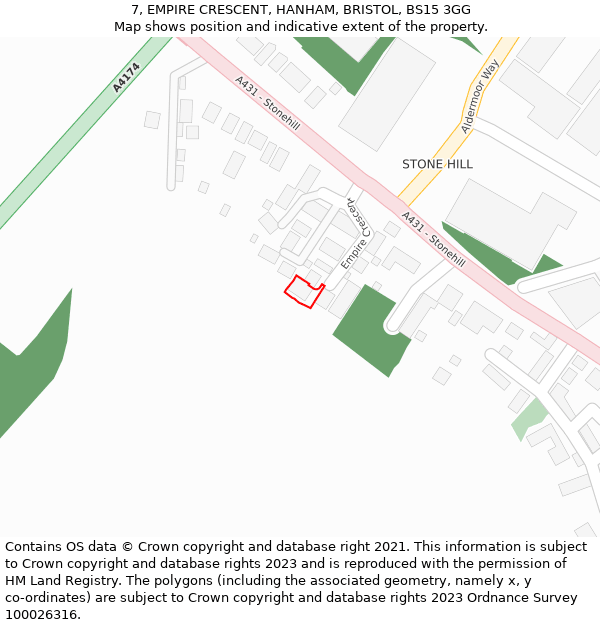 7, EMPIRE CRESCENT, HANHAM, BRISTOL, BS15 3GG: Location map and indicative extent of plot
