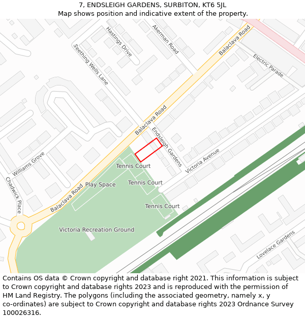 7, ENDSLEIGH GARDENS, SURBITON, KT6 5JL: Location map and indicative extent of plot