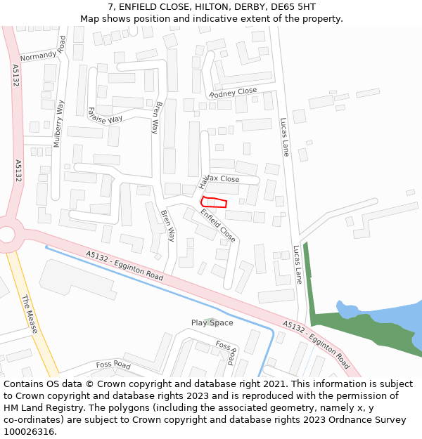 7, ENFIELD CLOSE, HILTON, DERBY, DE65 5HT: Location map and indicative extent of plot