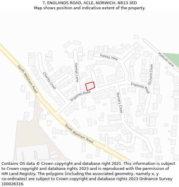 7, ENGLANDS ROAD, ACLE, NORWICH, NR13 3ED: Location map and indicative extent of plot