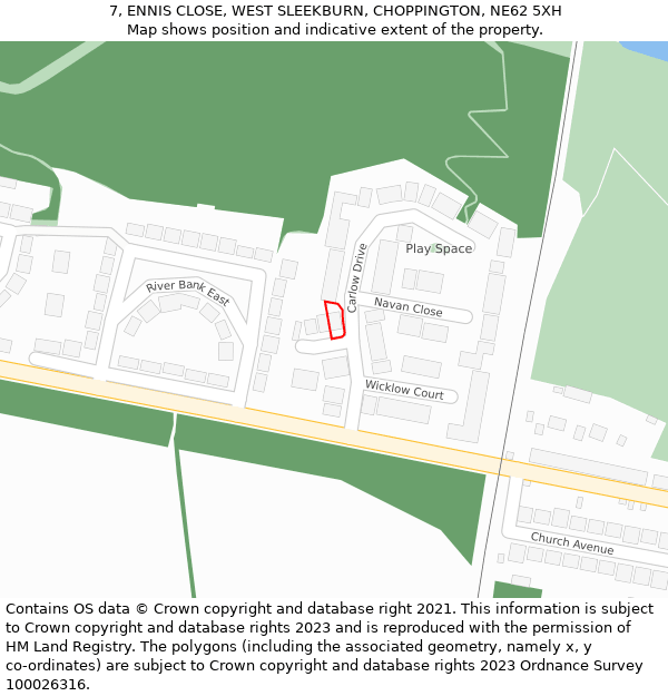 7, ENNIS CLOSE, WEST SLEEKBURN, CHOPPINGTON, NE62 5XH: Location map and indicative extent of plot