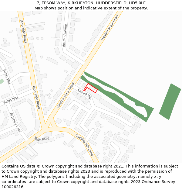 7, EPSOM WAY, KIRKHEATON, HUDDERSFIELD, HD5 0LE: Location map and indicative extent of plot