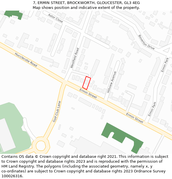 7, ERMIN STREET, BROCKWORTH, GLOUCESTER, GL3 4EG: Location map and indicative extent of plot